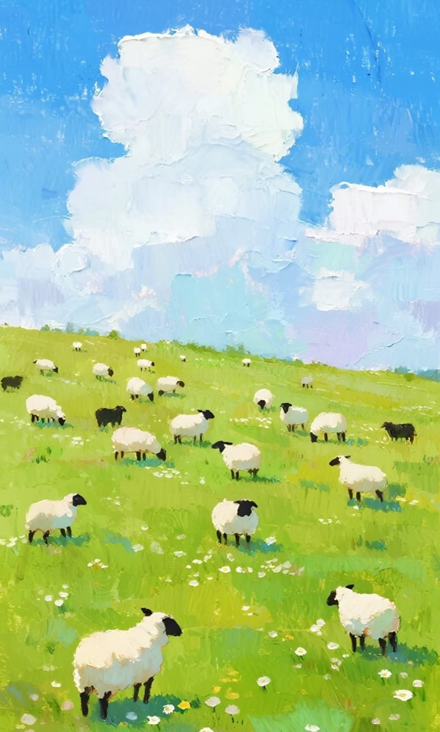 Malen mit Acrylfarbe: Wolkenweiches Schäfchen auf der Wiese