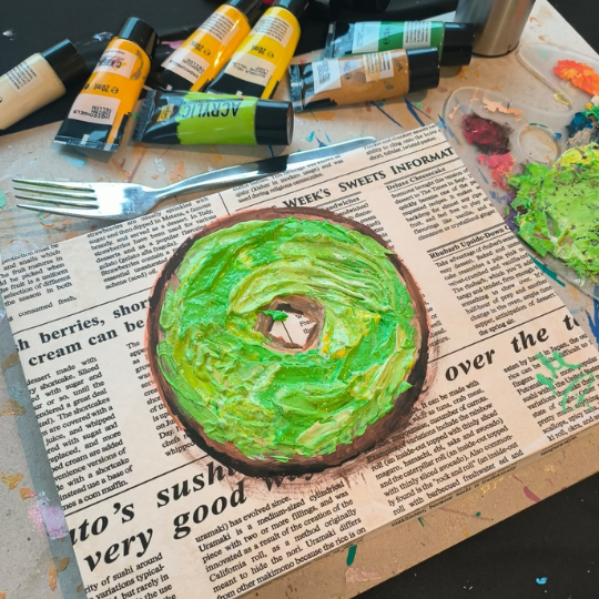 Acrylmalen & Strukturpaste: Avocado Bagel